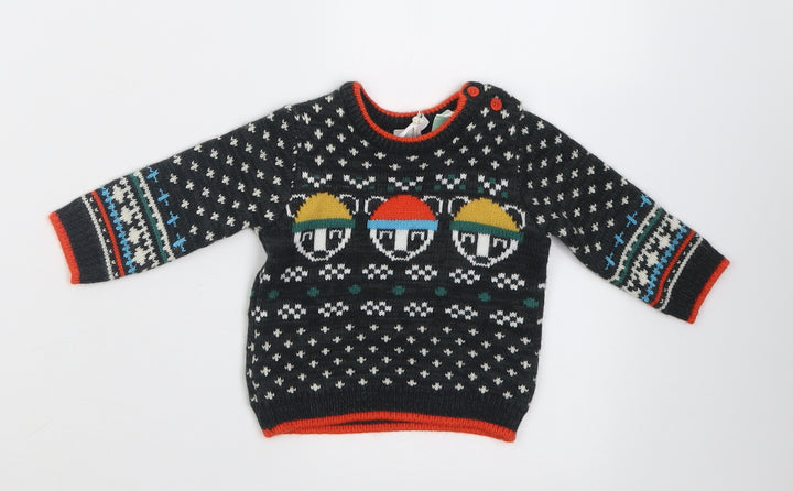 Mini Club Boys Grey Geometric Acrylic Pullover Jumper Size 0-3 Months Button