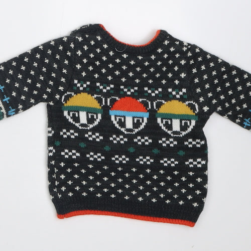 Mini Club Boys Grey Geometric Acrylic Pullover Jumper Size 0-3 Months  Button