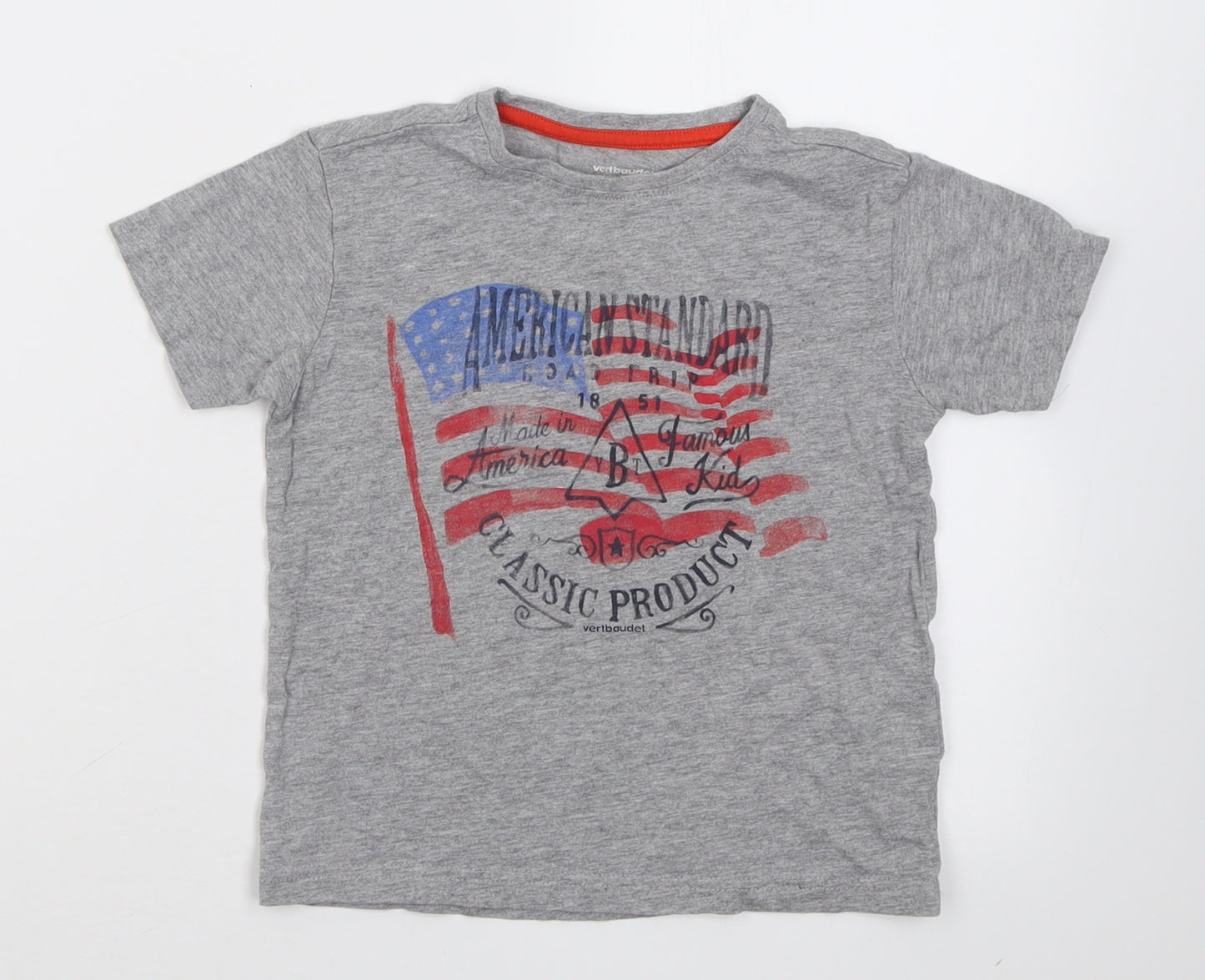 Vertbaudet Boys Grey  Coir Basic T-Shirt Size 5 Years Crew Neck Pullover - America