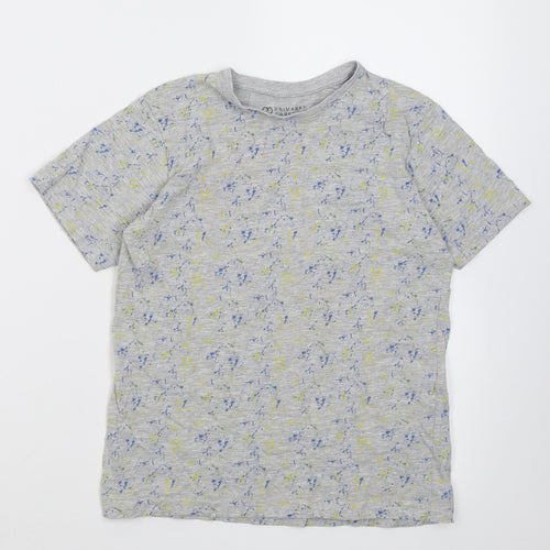 Primark Boys Grey Patchwork Cotton Basic T-Shirt Size 8-9 Years Crew Neck Pullover