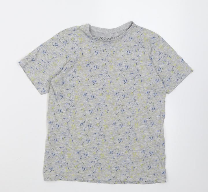 Primark Boys Grey Patchwork Cotton Basic T-Shirt Size 8-9 Years Crew Neck Pullover