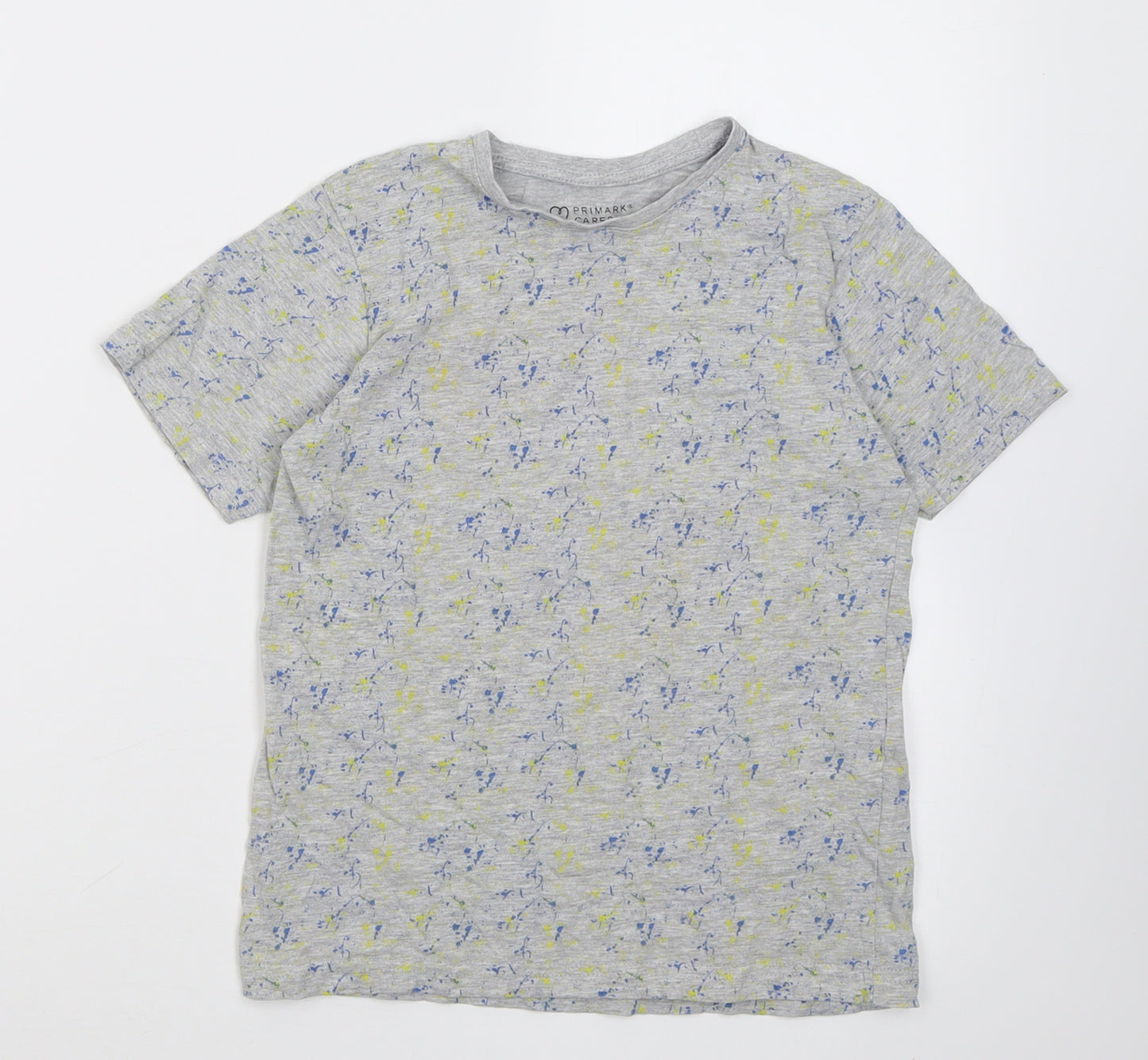 Primark Boys Grey Patchwork Cotton Basic T-Shirt Size 8-9 Years Crew Neck Pullover