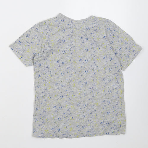Primark Boys Grey Patchwork Cotton Basic T-Shirt Size 8-9 Years Crew Neck Pullover