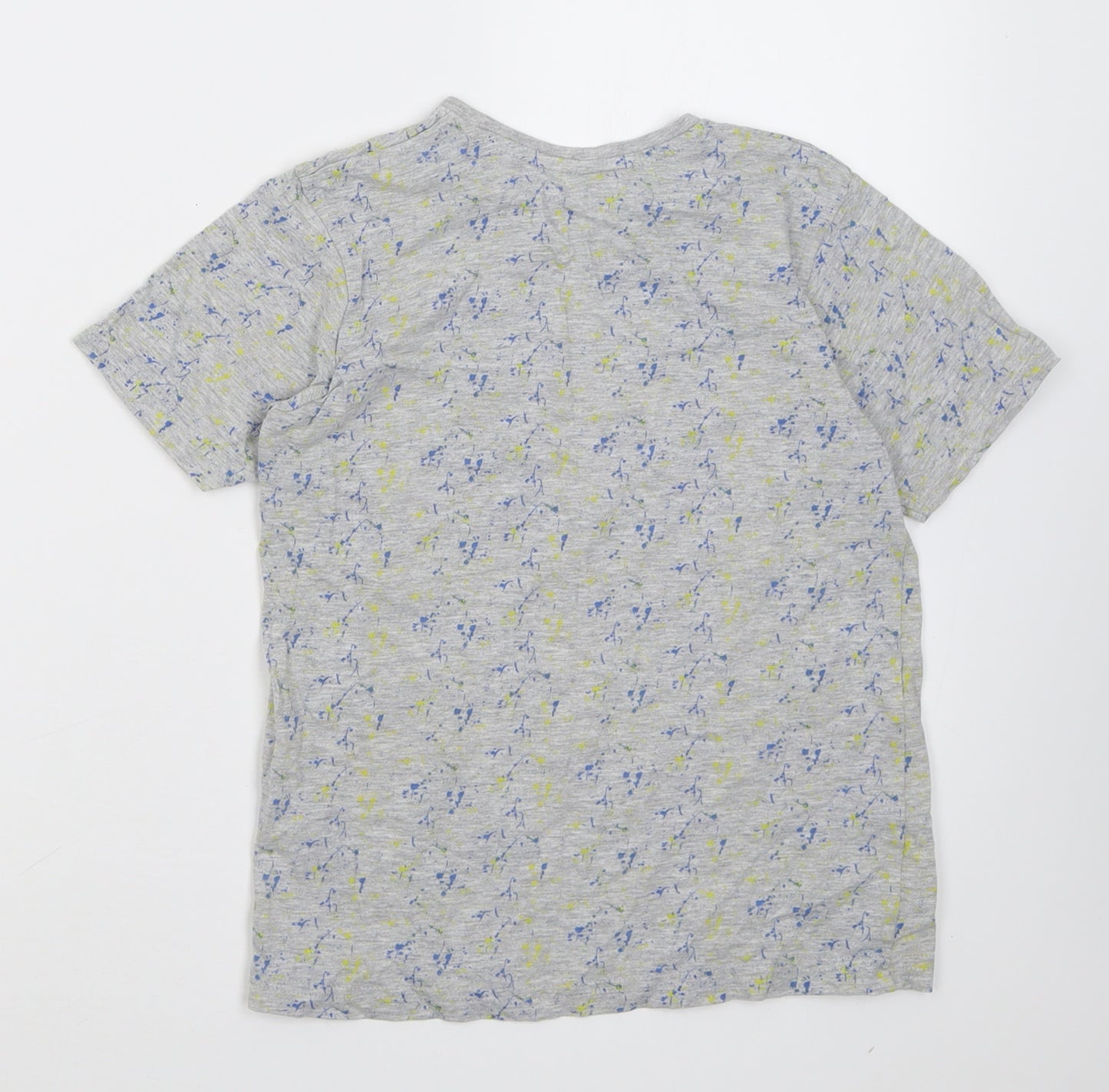 Primark Boys Grey Patchwork Cotton Basic T-Shirt Size 8-9 Years Crew Neck Pullover