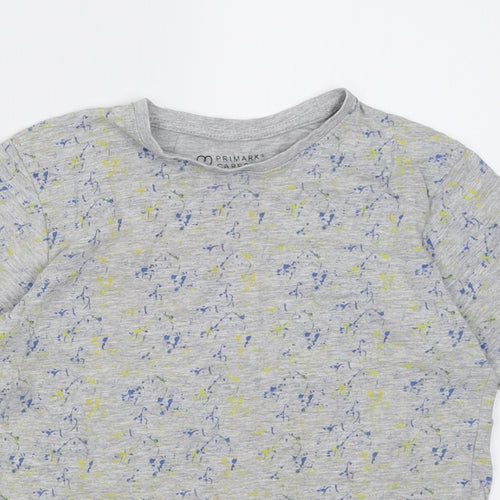 Primark Boys Grey Patchwork Cotton Basic T-Shirt Size 8-9 Years Crew Neck Pullover