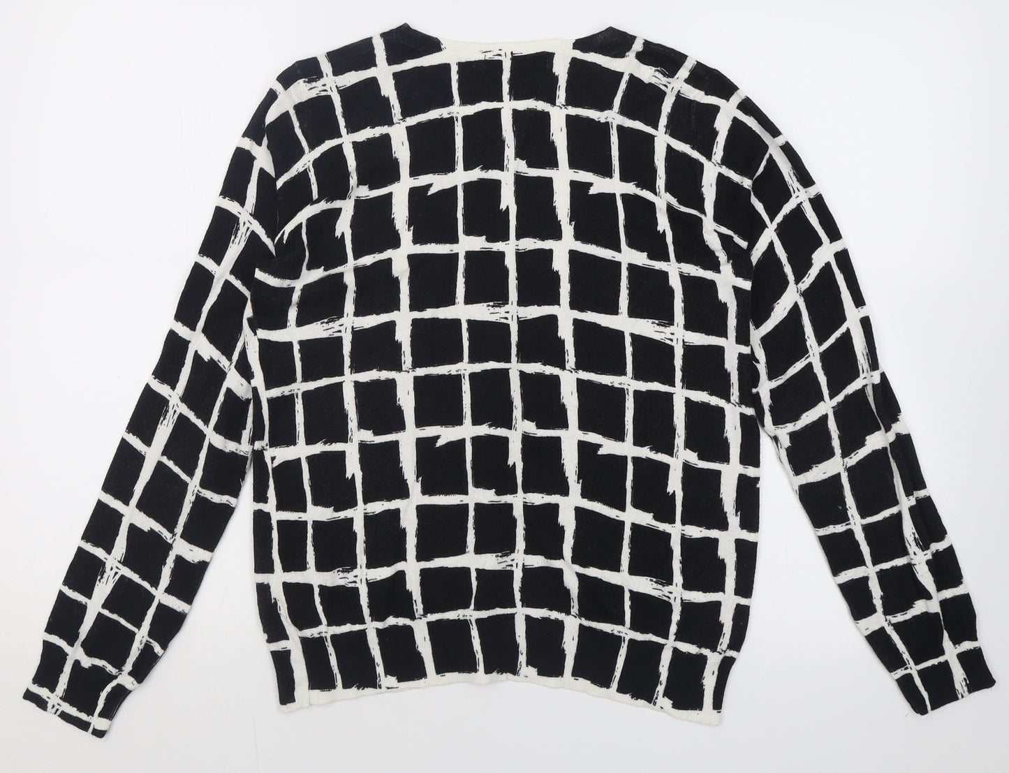 George Womens Black Crew Neck Check Viscose Cardigan Jumper Size 14