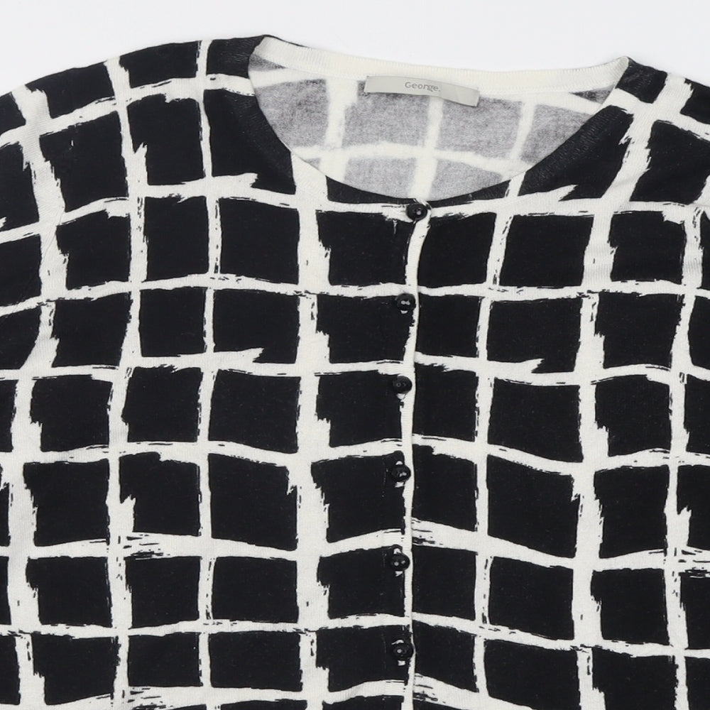 George Womens Black Crew Neck Check Viscose Cardigan Jumper Size 14