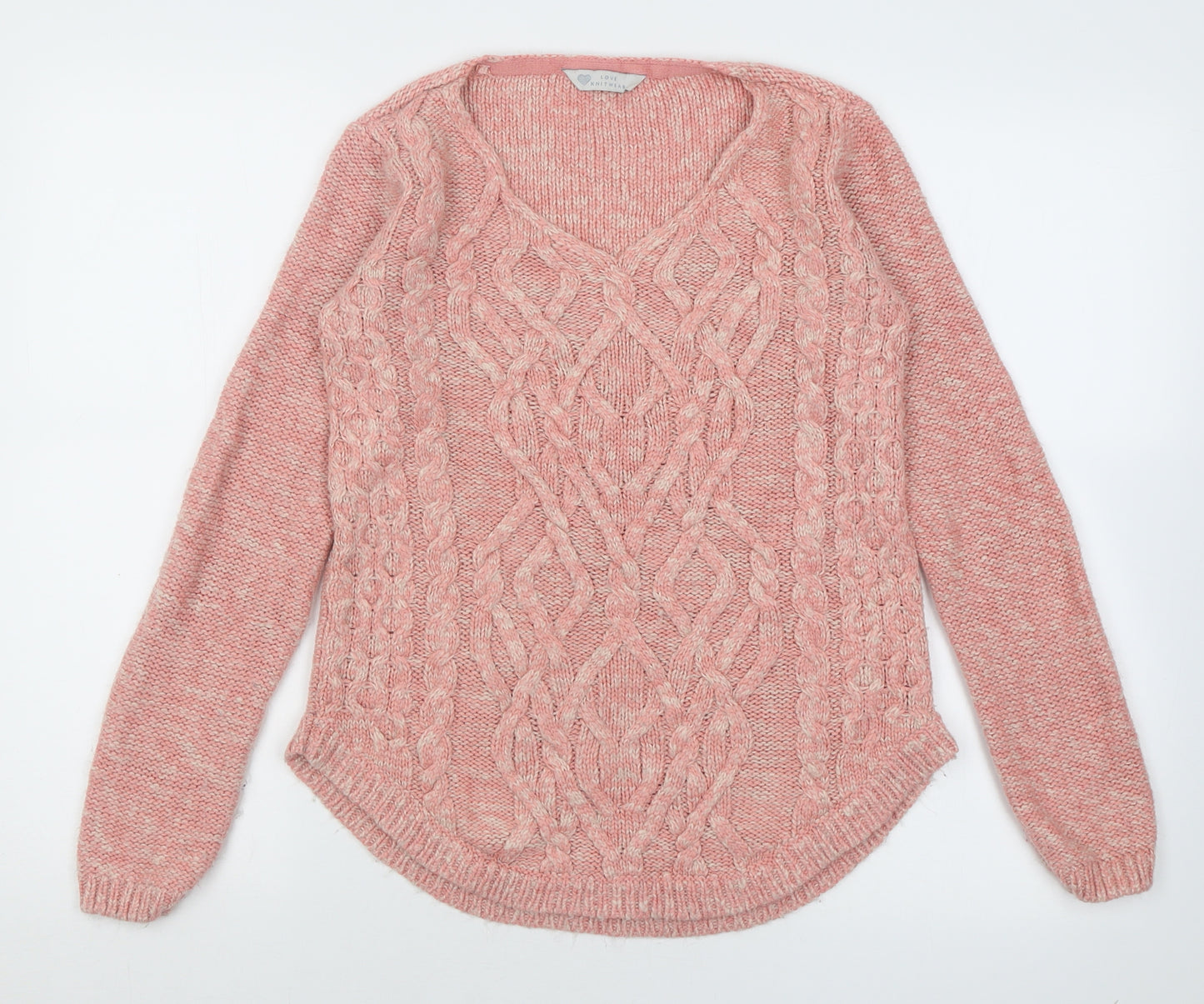 BHS Womens Pink V-Neck Geometric Acrylic Pullover Jumper Size 10