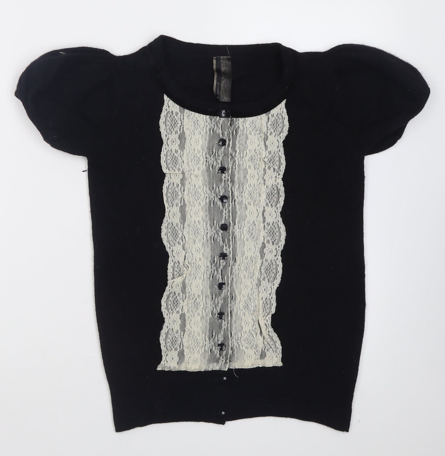 NEXT Womens Black Crew Neck  Wool Cardigan Jumper Size 8