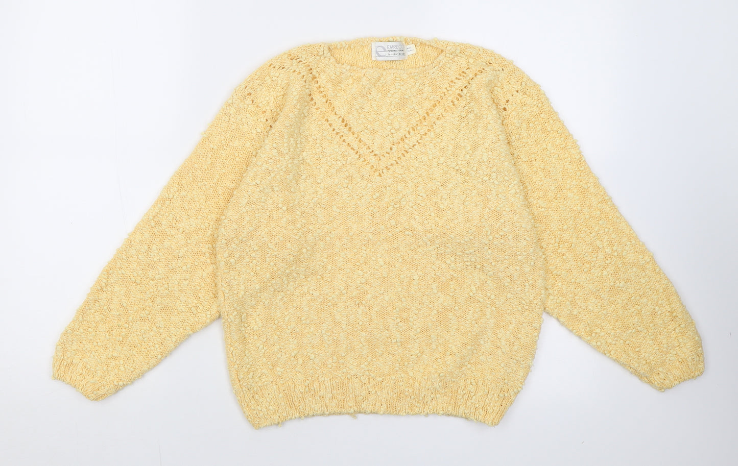 Emreco Womens Yellow Crew Neck Geometric Cotton Pullover Jumper Size 8