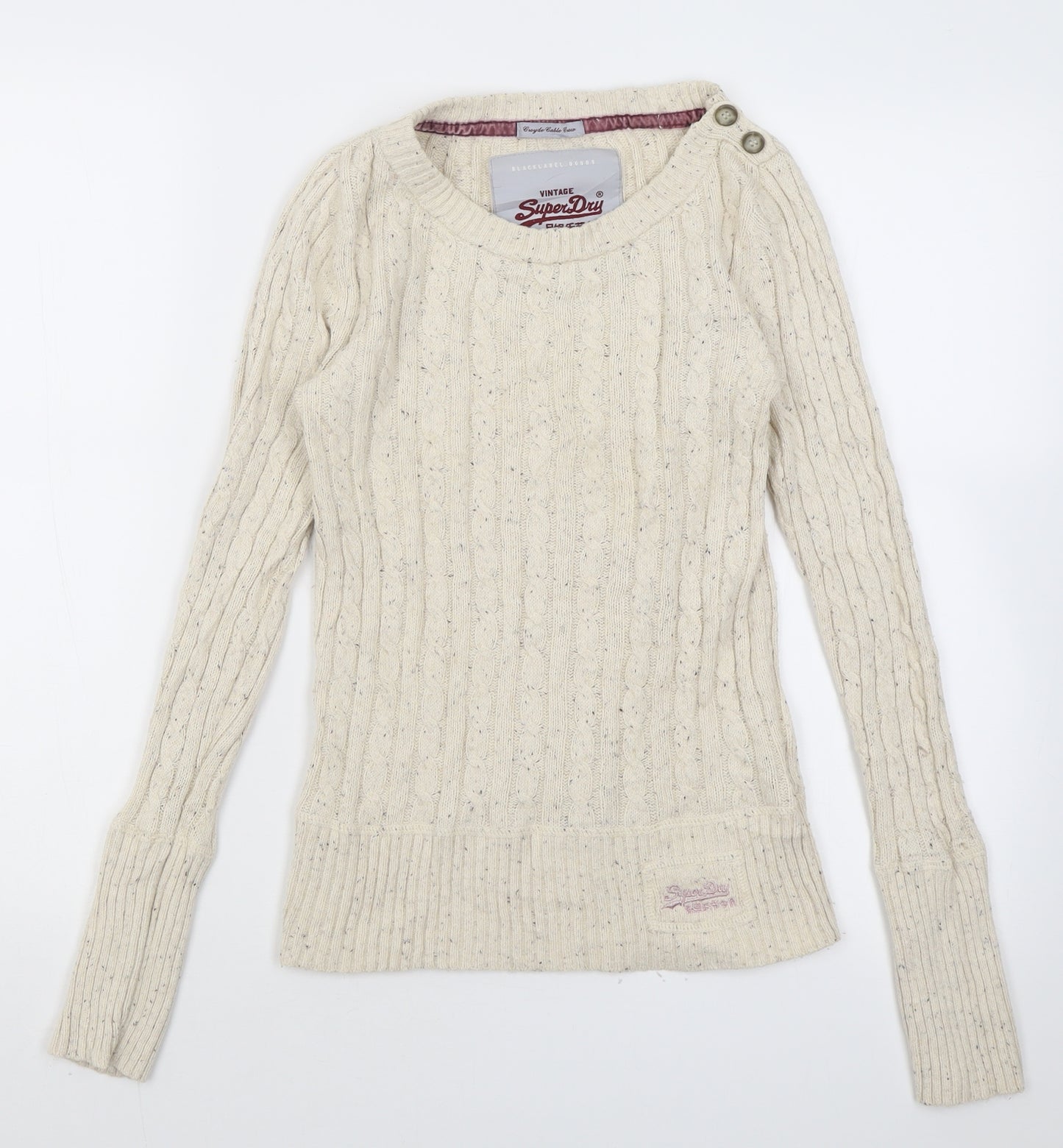 Superdry Womens Beige Crew Neck  Cotton Pullover Jumper Size XS