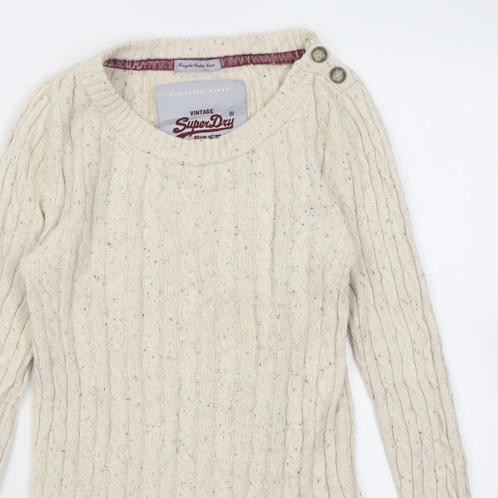 Superdry Womens Beige Crew Neck  Cotton Pullover Jumper Size XS