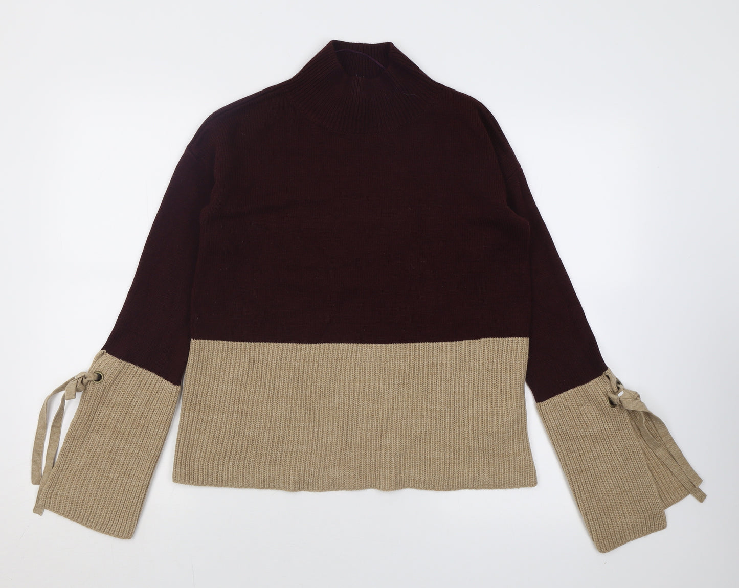 Primark Womens Purple High Neck Striped Acrylic Pullover Jumper Size 8