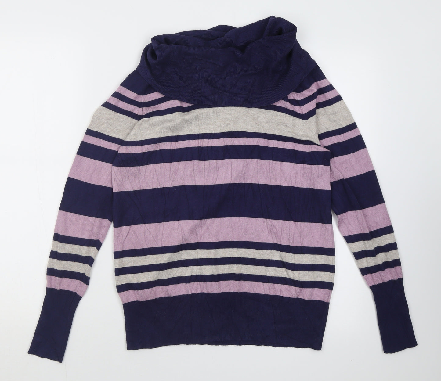 Marks and Spencer Womens Purple Roll Neck Striped Viscose Pullover Jumper Size 16