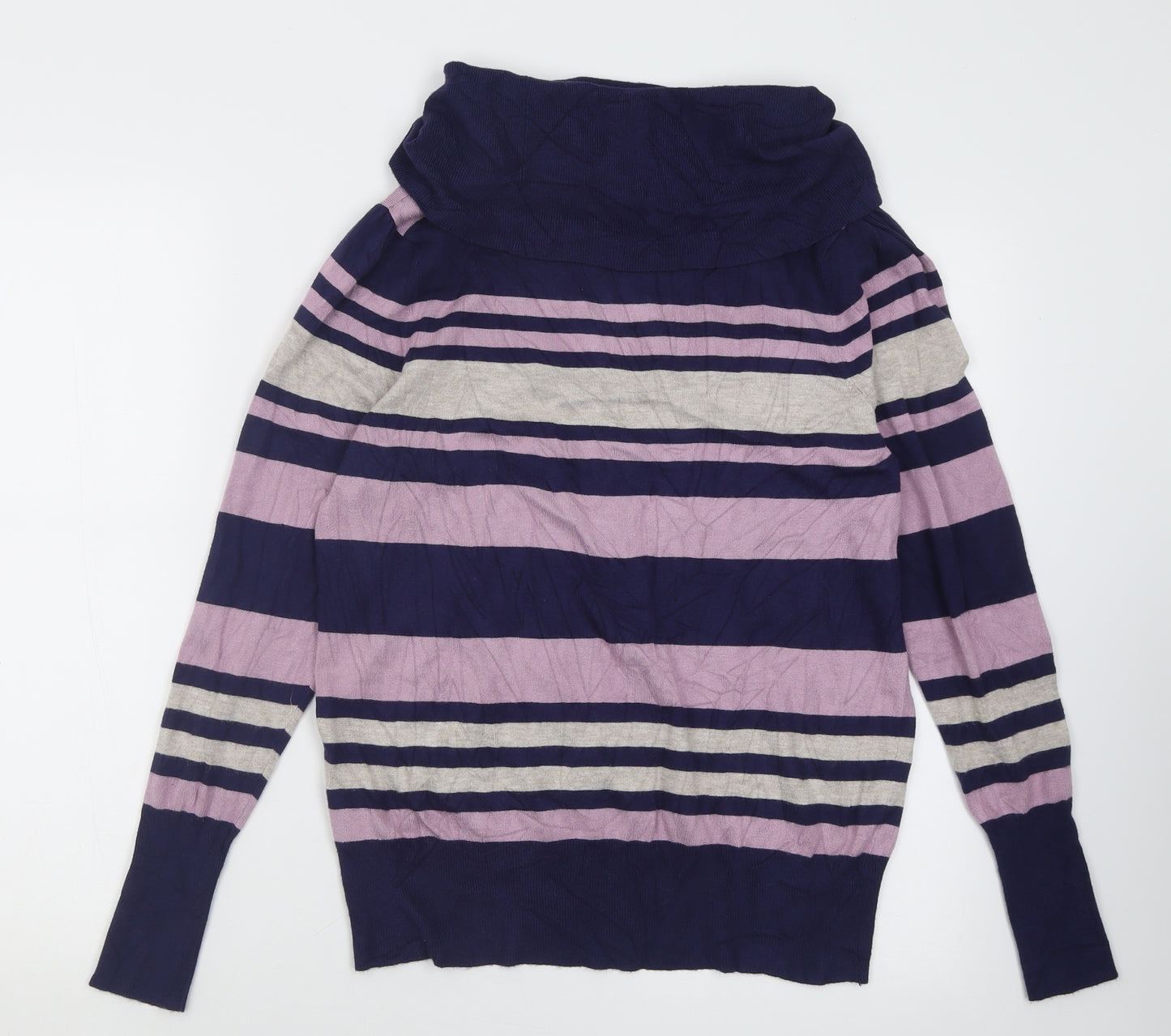 Marks and Spencer Womens Purple Roll Neck Striped Viscose Pullover Jumper Size 16