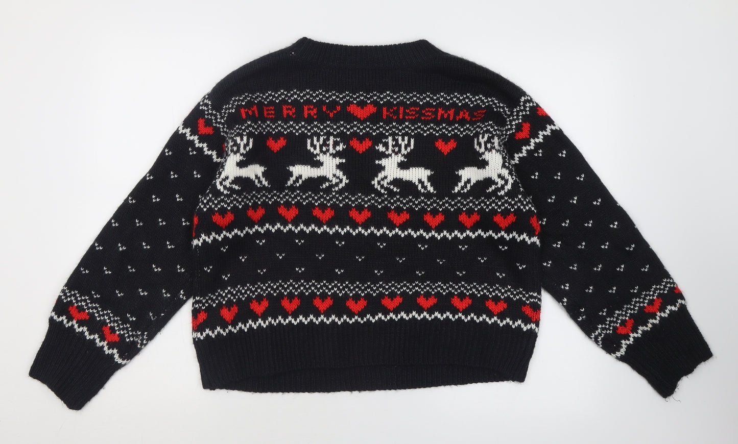 H&M Womens Black Crew Neck Geometric Acrylic Pullover Jumper Size XS   - Christmas  Jumper