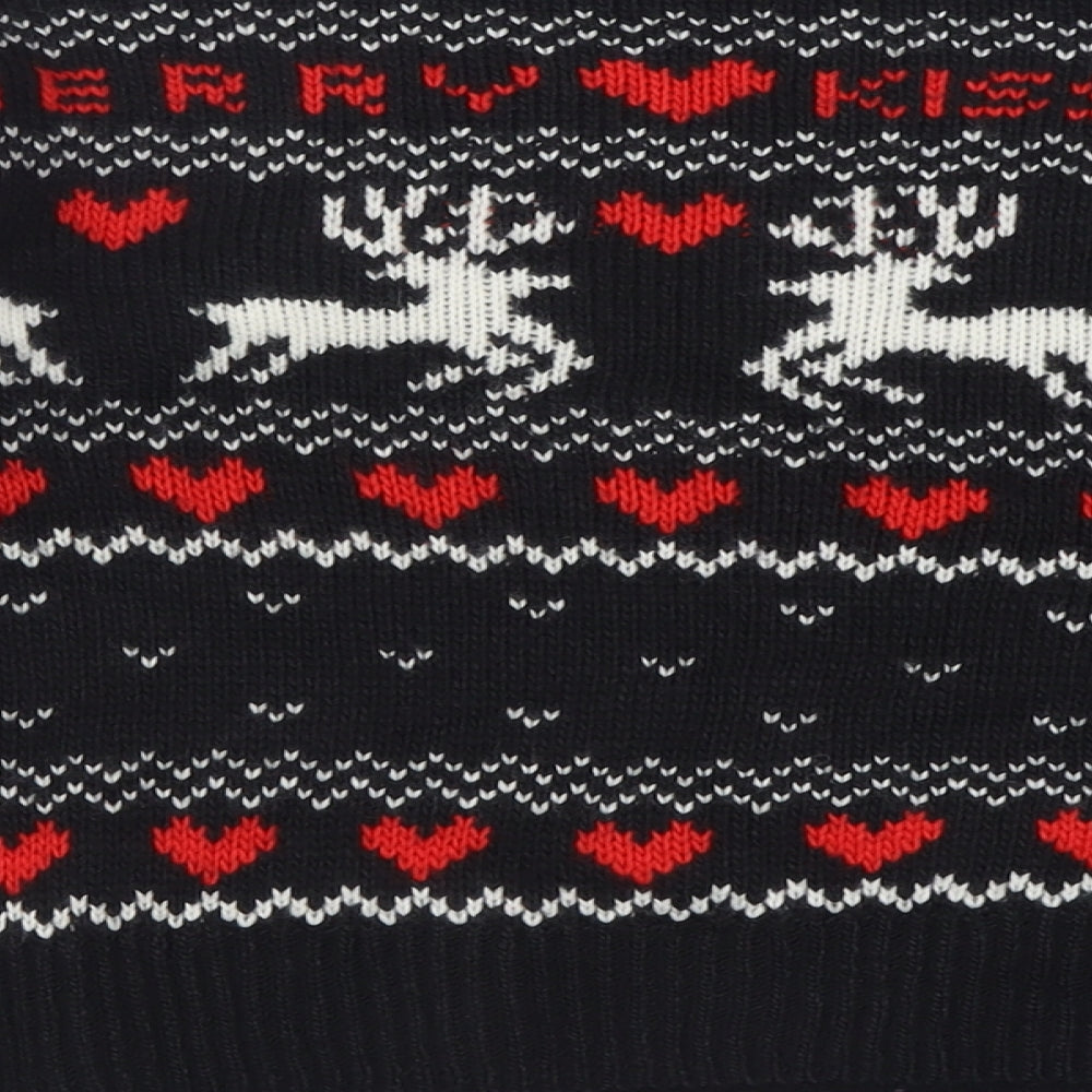 H&M Womens Black Crew Neck Geometric Acrylic Pullover Jumper Size XS   - Christmas  Jumper