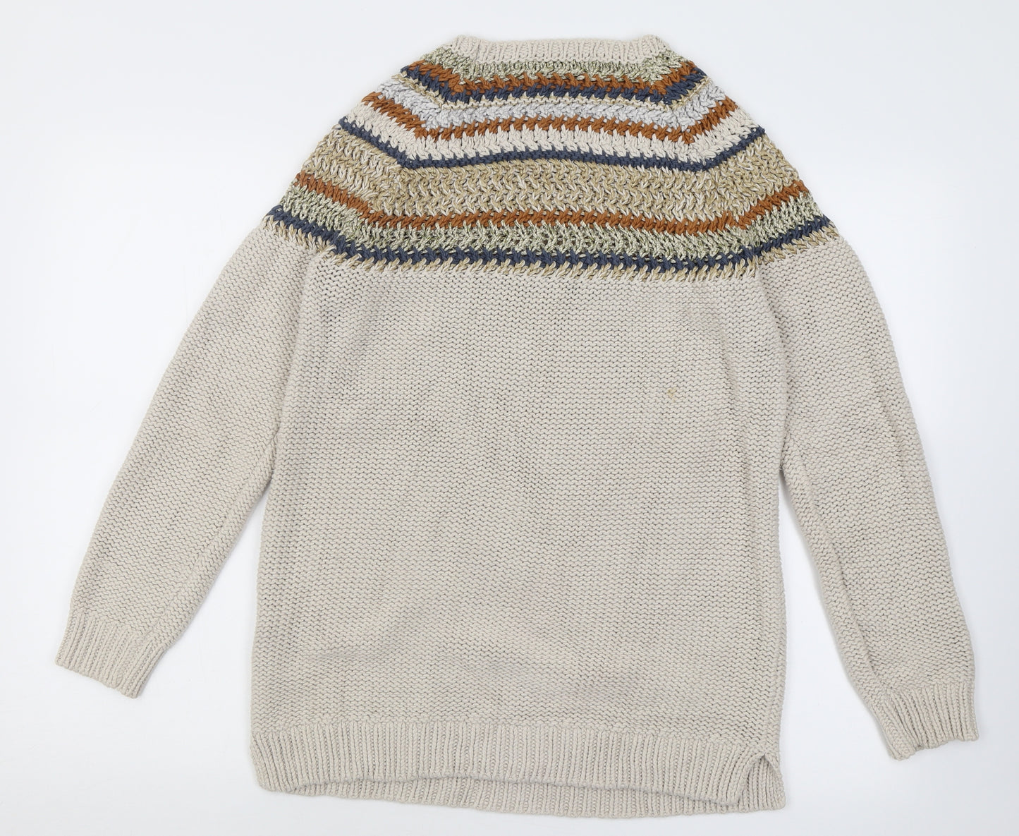 NEXT Womens Beige Crew Neck Fair Isle Cotton Tunic Jumper Size S