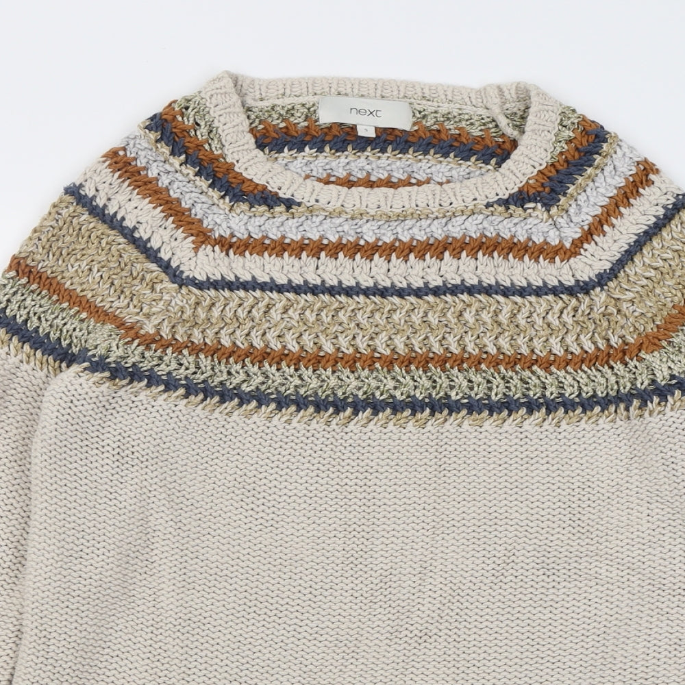 NEXT Womens Beige Crew Neck Fair Isle Cotton Tunic Jumper Size S