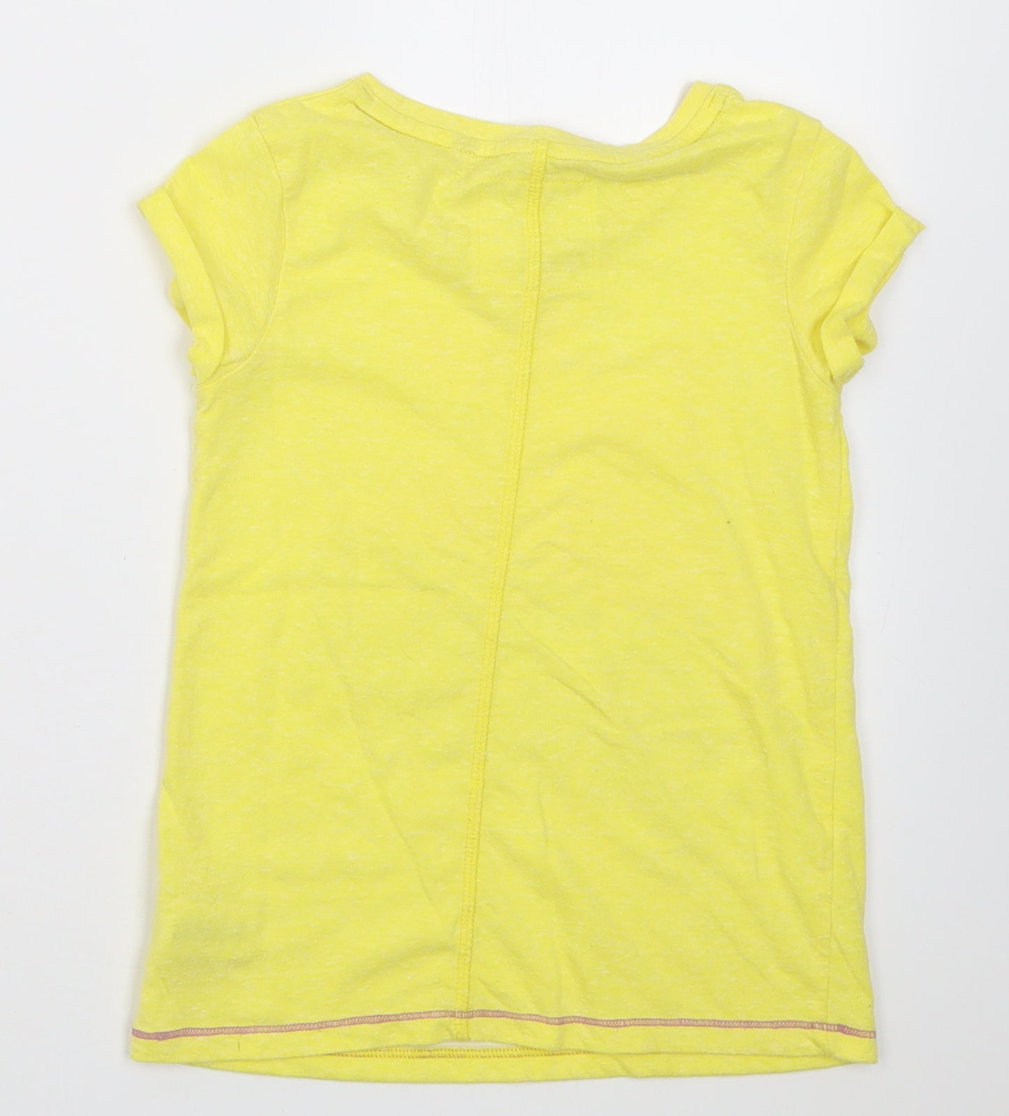 NEXT Girls Yellow  Polyester Basic T-Shirt Size 7 Years Crew Neck Pullover
