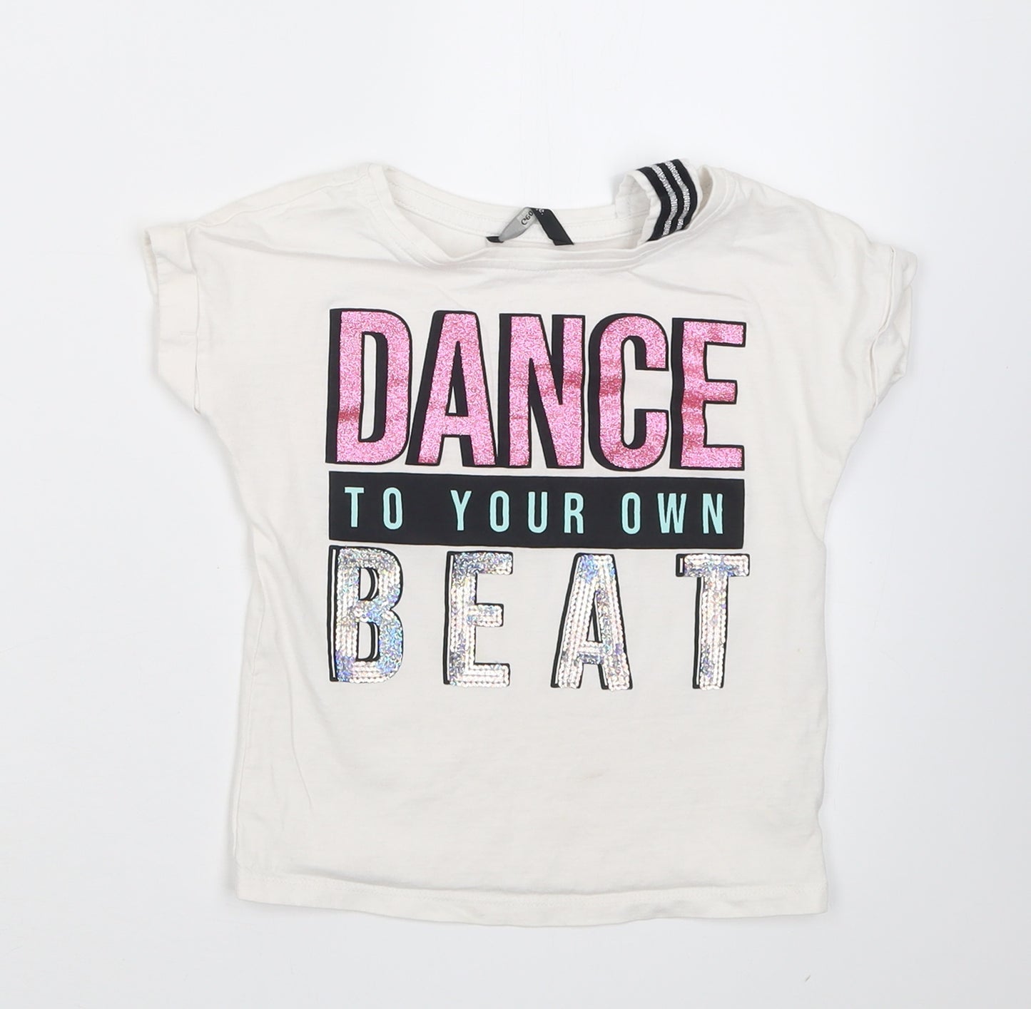George Girls White  Cotton Basic T-Shirt Size 5-6 Years Crew Neck Pullover - dance to your own beat