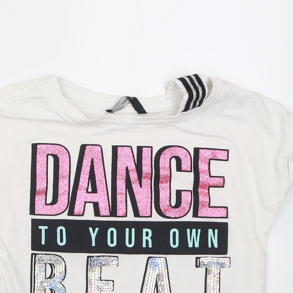George Girls White  Cotton Basic T-Shirt Size 5-6 Years Crew Neck Pullover - dance to your own beat