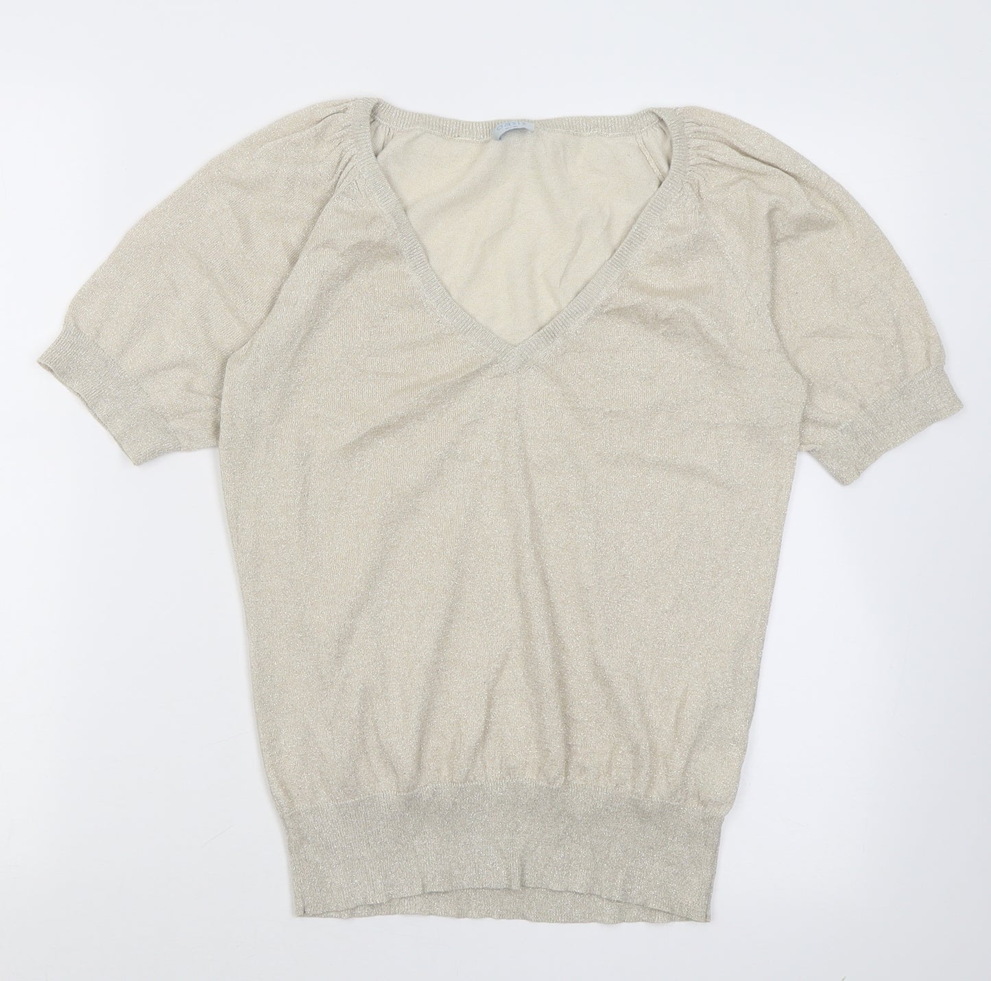Oasis Womens Gold V-Neck  Cotton Pullover Jumper Size 10