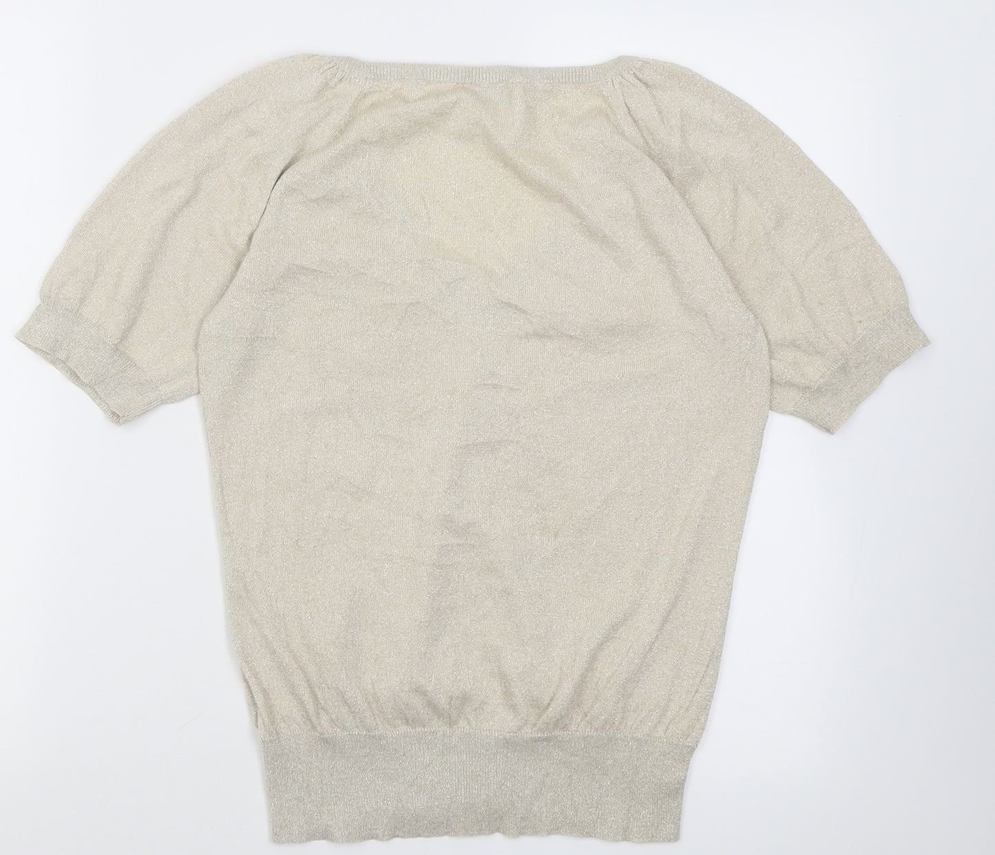 Oasis Womens Gold V-Neck  Cotton Pullover Jumper Size 10