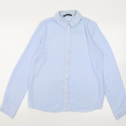 Atmosphere Womens Blue Striped Polyester Basic Button-Up Size 8 Collared