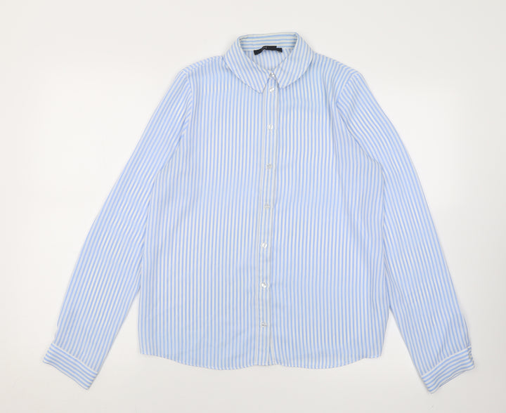 Atmosphere Womens Blue Striped Polyester Basic Button-Up Size 8 Collared
