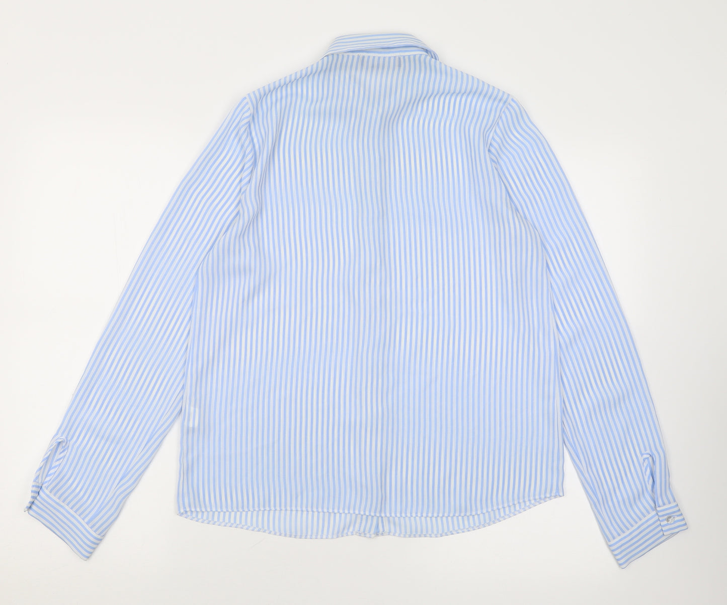 Atmosphere Womens Blue Striped Polyester Basic Button-Up Size 8 Collared