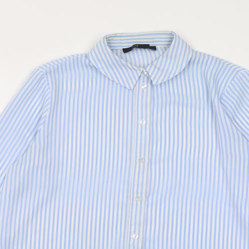 Atmosphere Womens Blue Striped Polyester Basic Button-Up Size 8 Collared