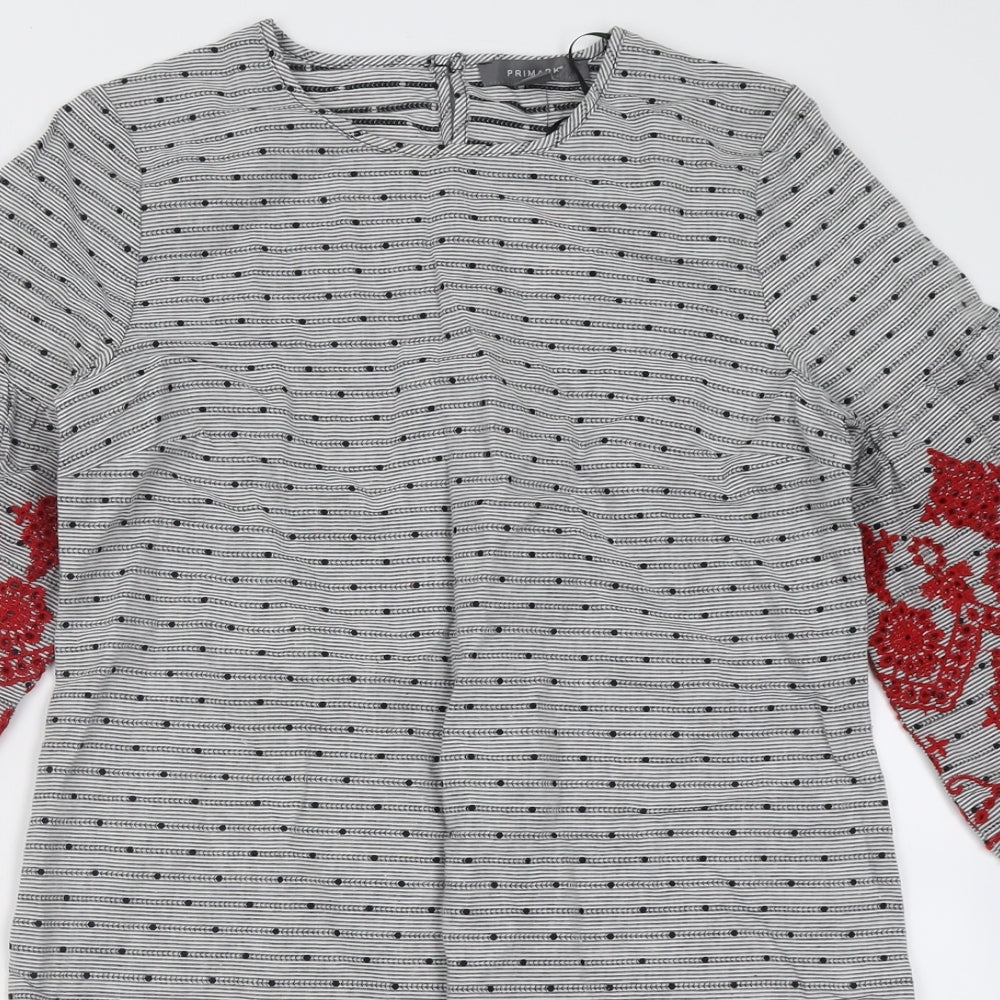 primrk Womens Black Striped Cotton A-Line  Size 8  Crew Neck Button