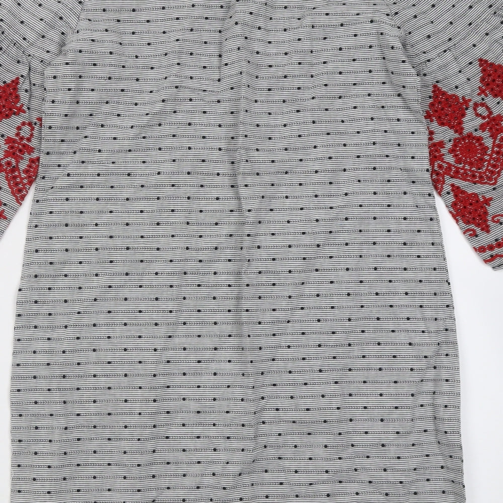 primrk Womens Black Striped Cotton A-Line  Size 8  Crew Neck Button