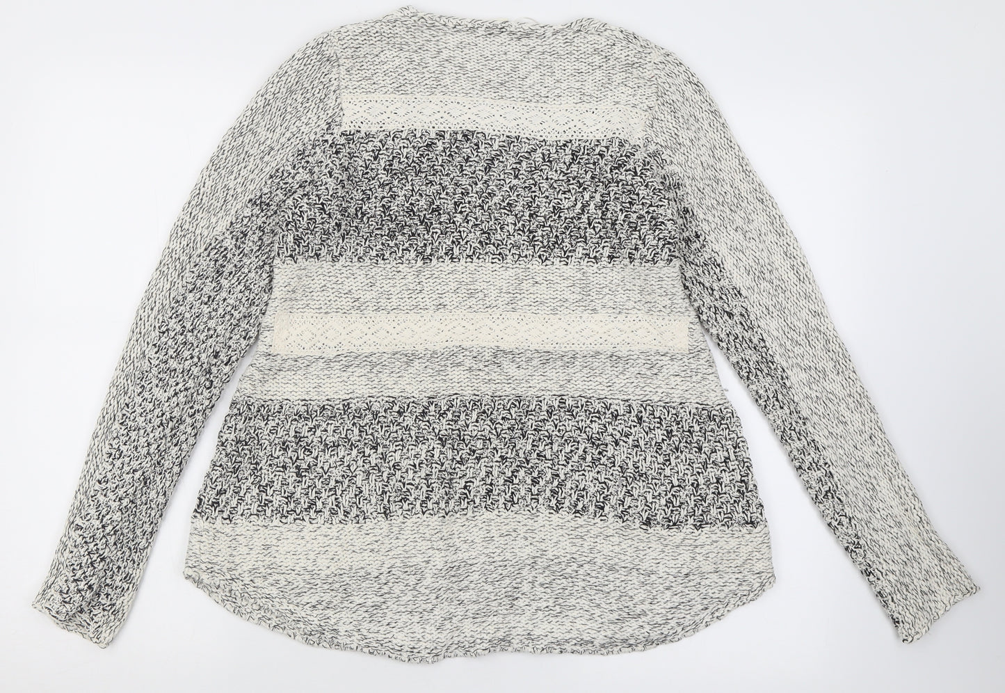 Zara Womens Grey V-Neck Striped Cotton Pullover Jumper Size M