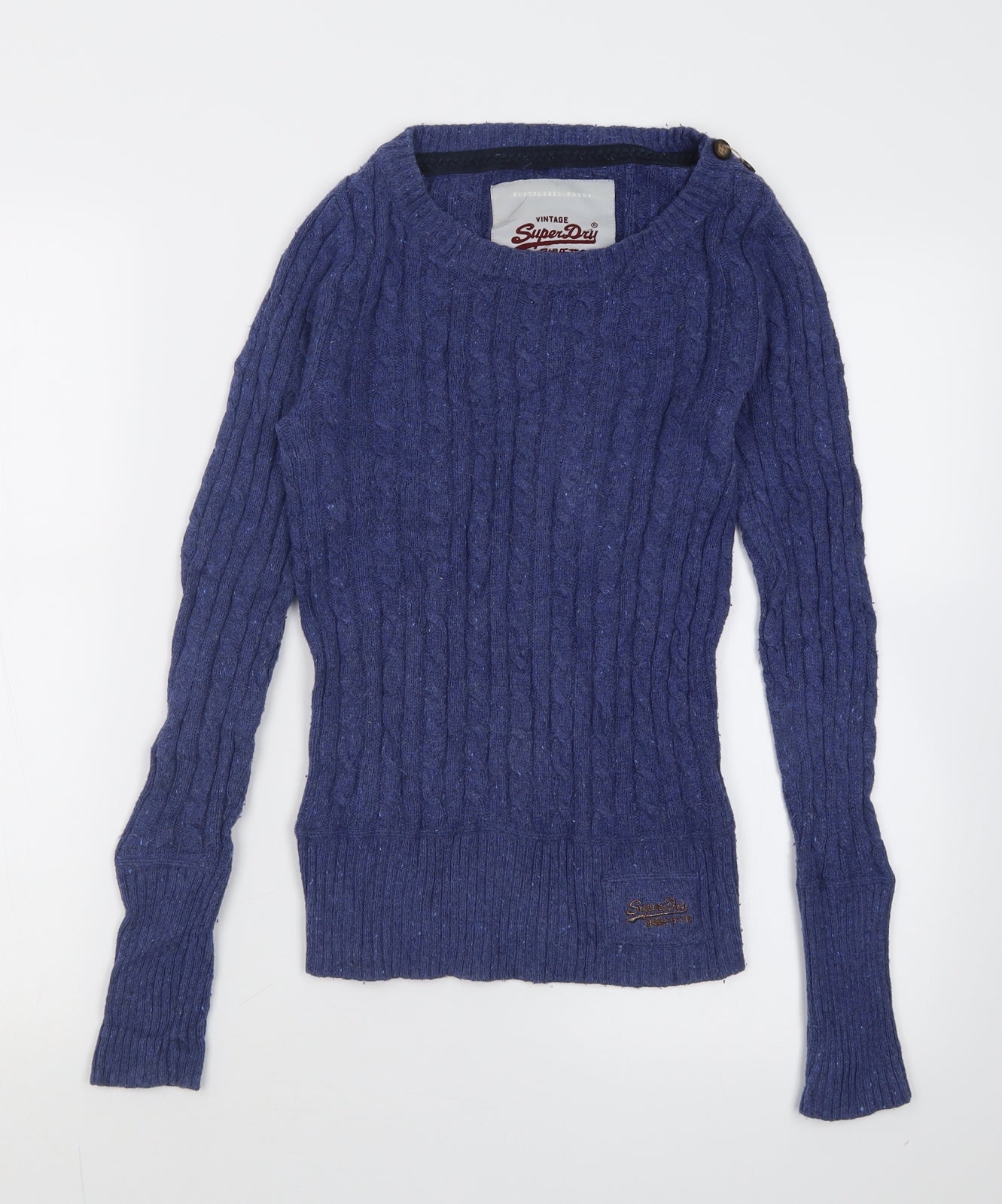 Superdry Womens Blue Crew Neck  Cotton Pullover Jumper Size XS