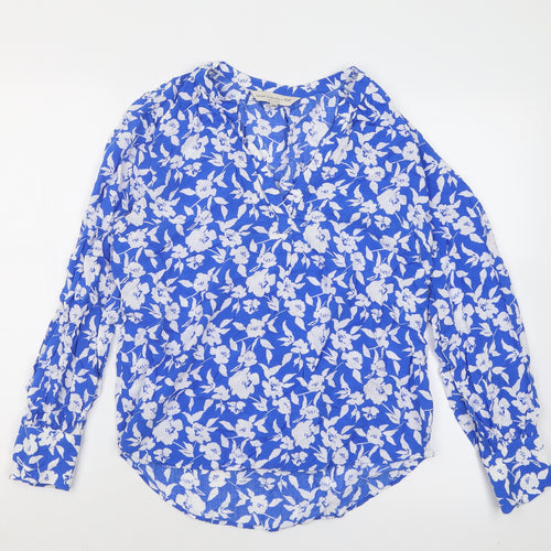 F&F Womens Blue Floral Viscose Basic Blouse Size 10 V-Neck