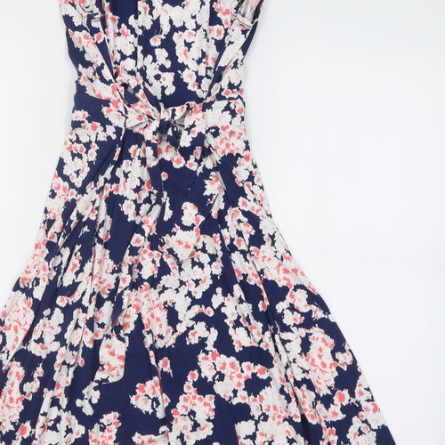 BHS Womens Blue Floral Viscose A-Line  Size 12  Crew Neck Pullover