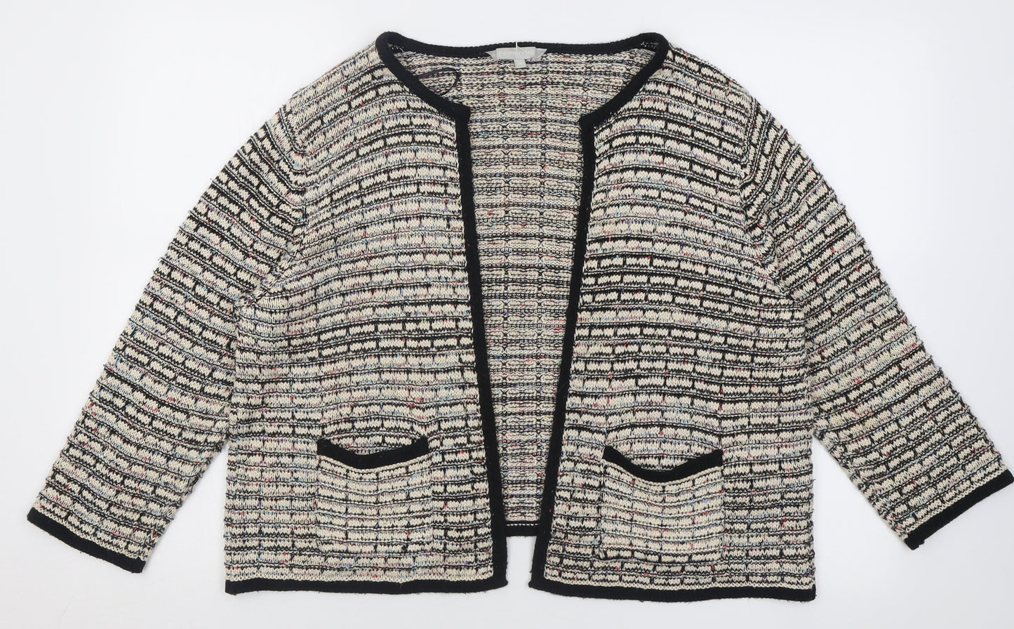 Red Herring Womens Beige Crew Neck Striped Acrylic Cardigan Jumper Size 18