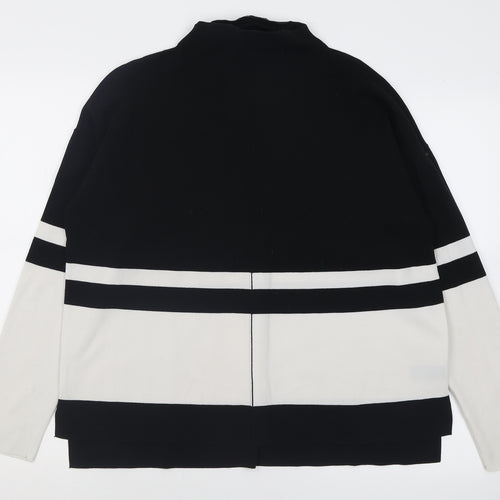 TU Womens Black High Neck Striped Polyamide Pullover Jumper Size 14
