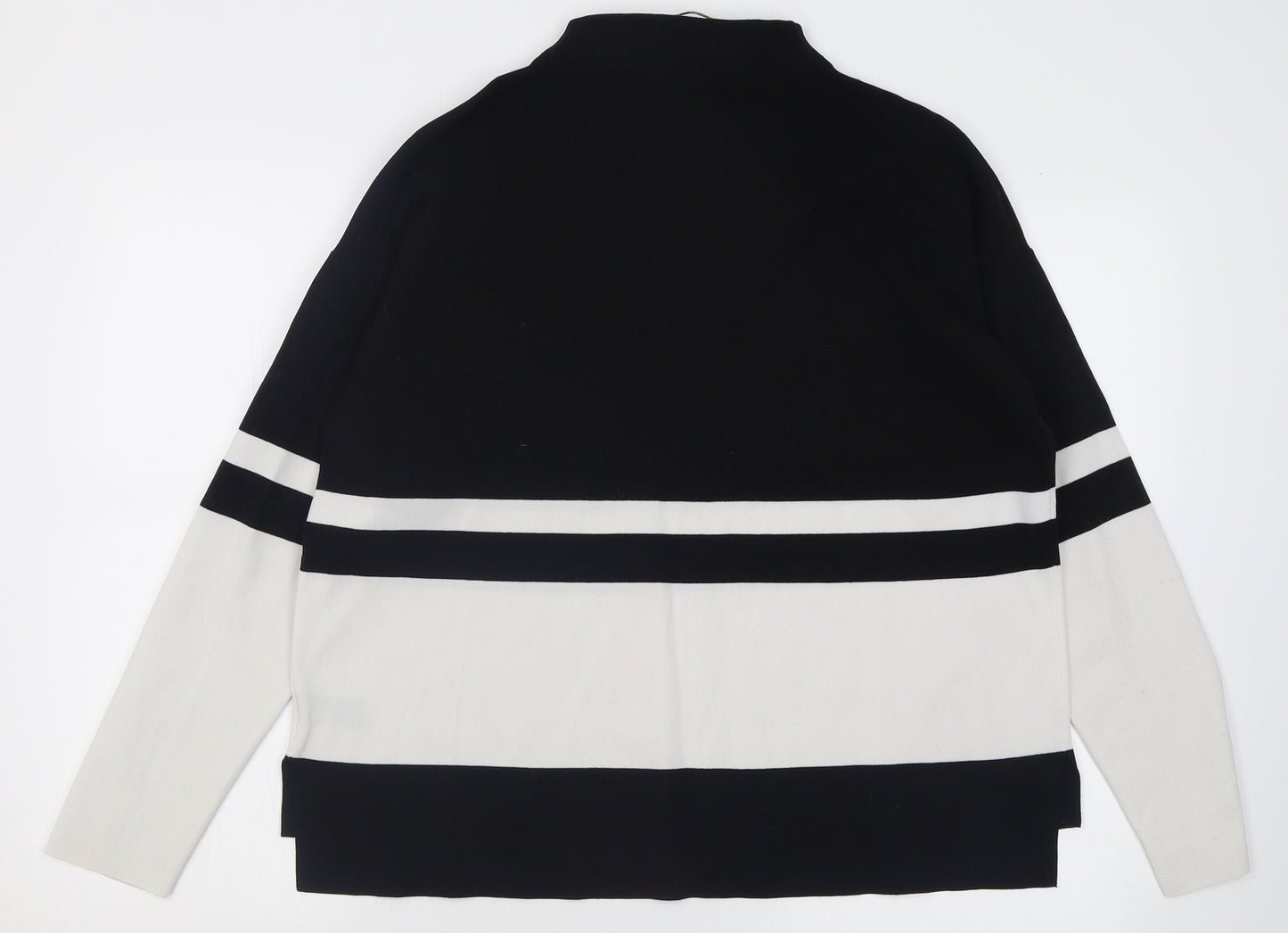TU Womens Black High Neck Striped Polyamide Pullover Jumper Size 14