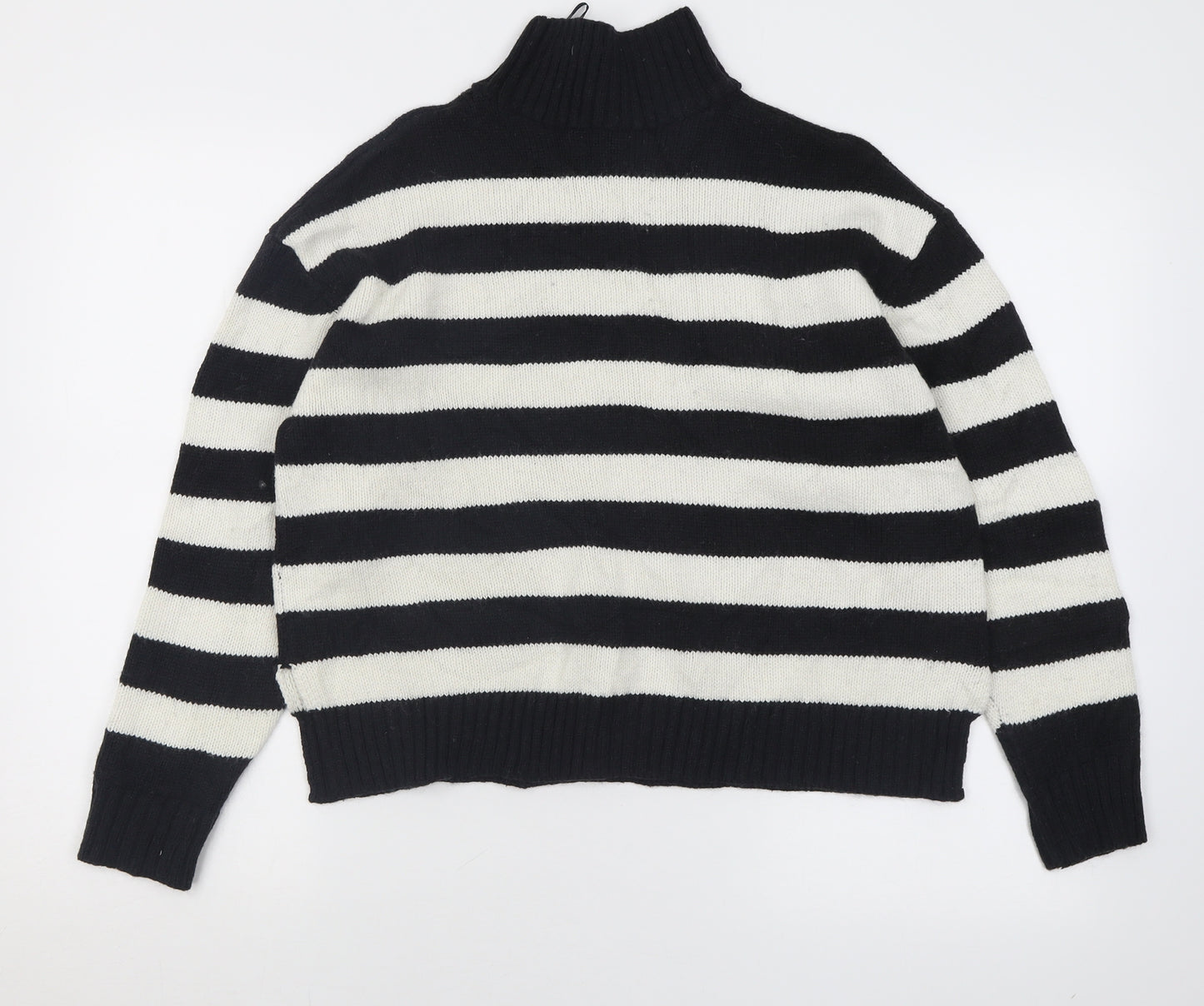 Marks and Spencer Womens White High Neck Striped Acrylic Pullover Jumper Size M