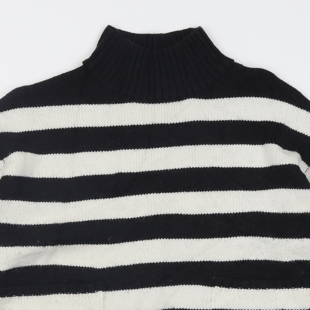 Marks and Spencer Womens White High Neck Striped Acrylic Pullover Jumper Size M