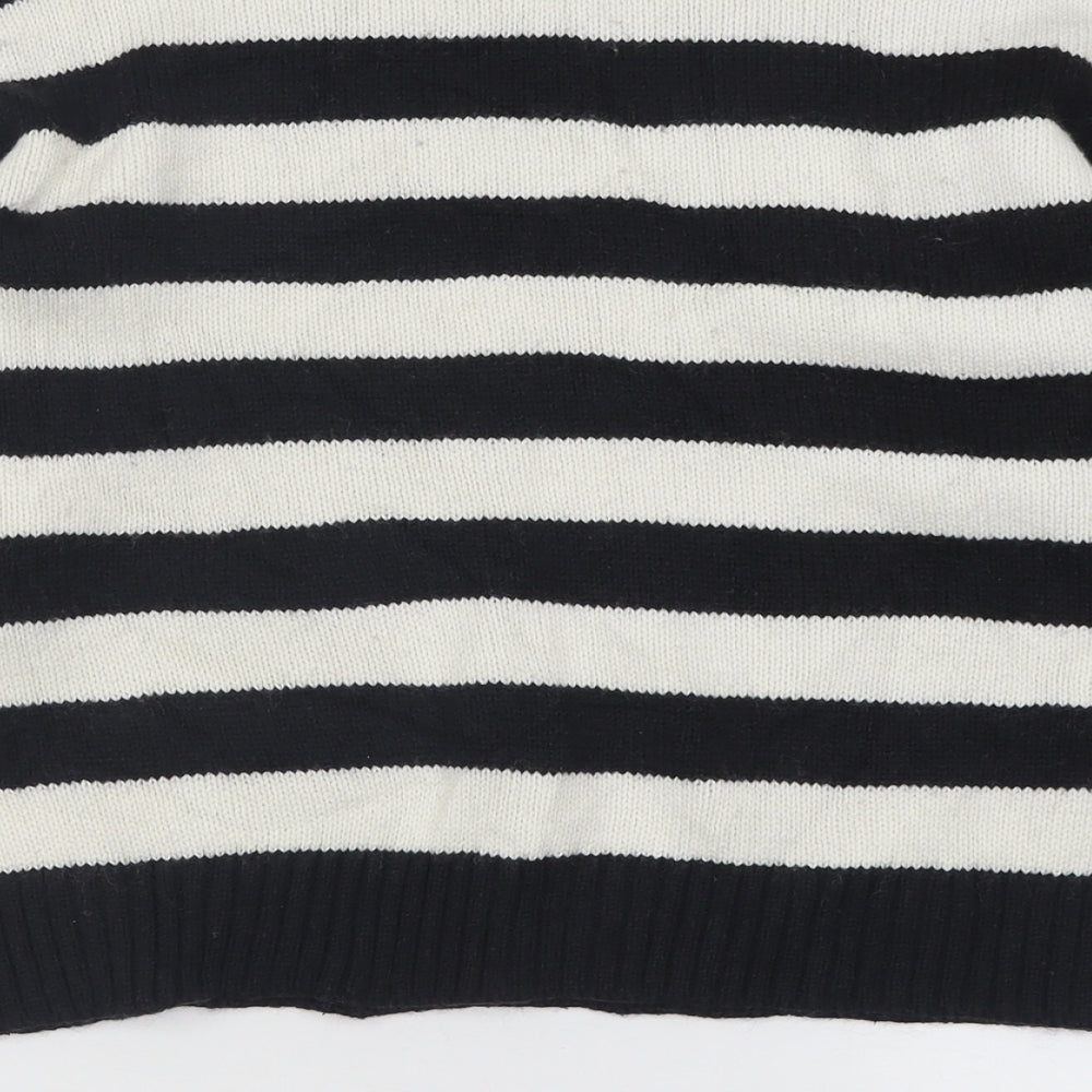 Marks and Spencer Womens White High Neck Striped Acrylic Pullover Jumper Size M