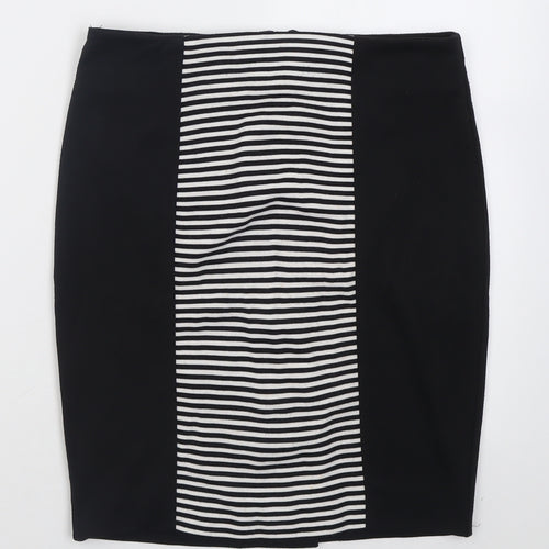 ET VOUS Womens Black Striped Polyester A-Line Skirt Size 10   Button
