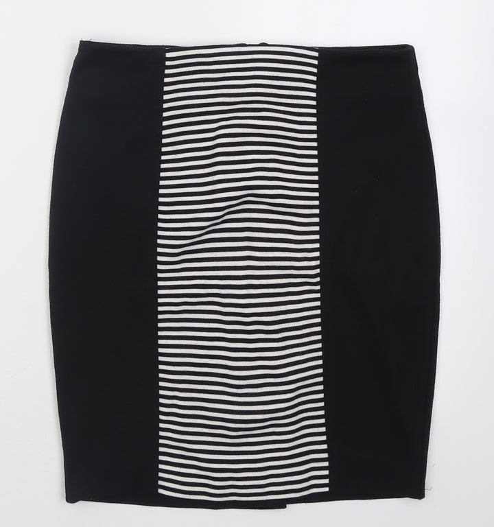 ET VOUS Womens Black Striped Polyester A-Line Skirt Size 10 Button