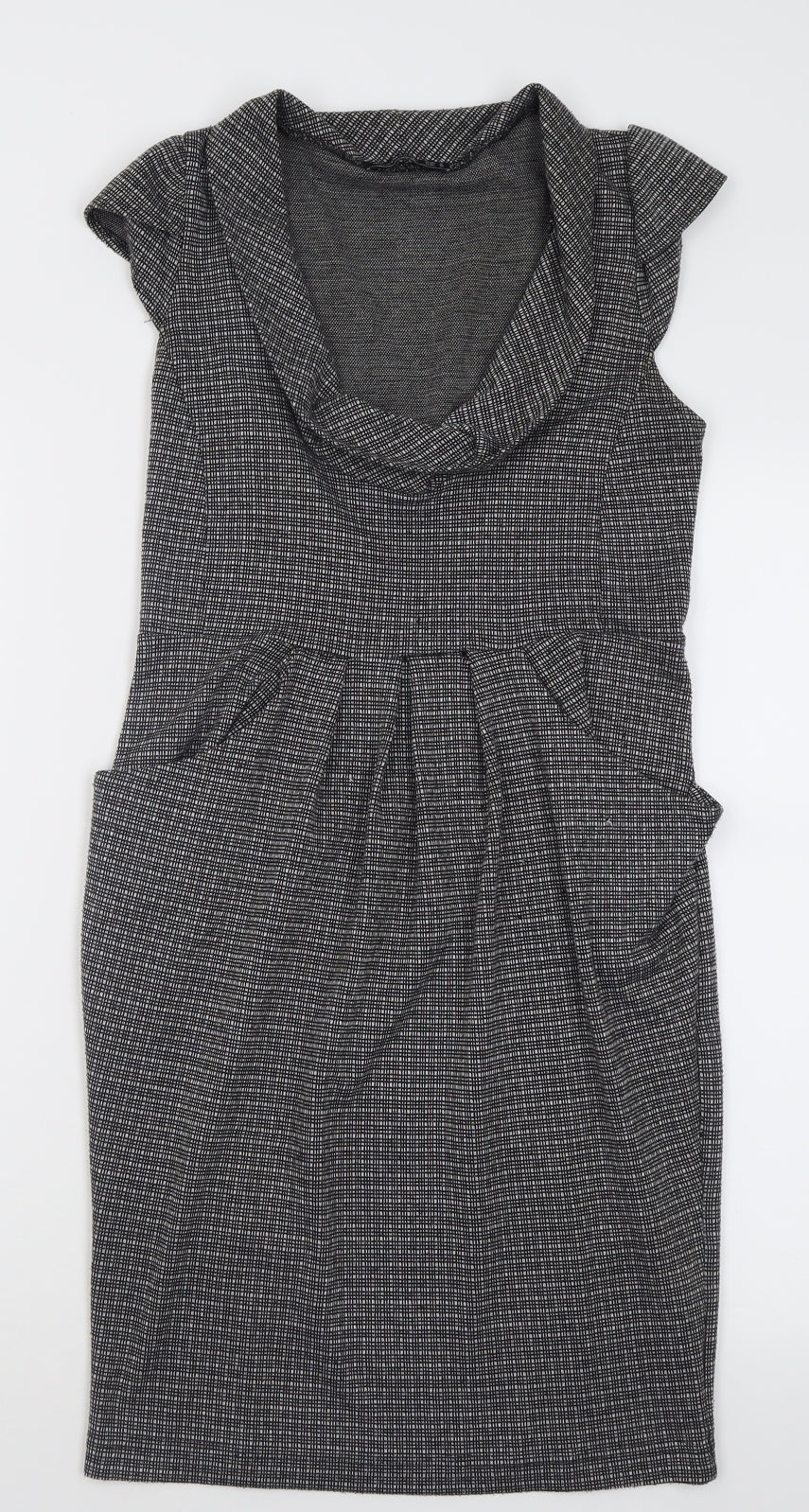 Atmosphere Womens Grey Check Polyester Bodycon  Size 8  Roll Neck Pullover