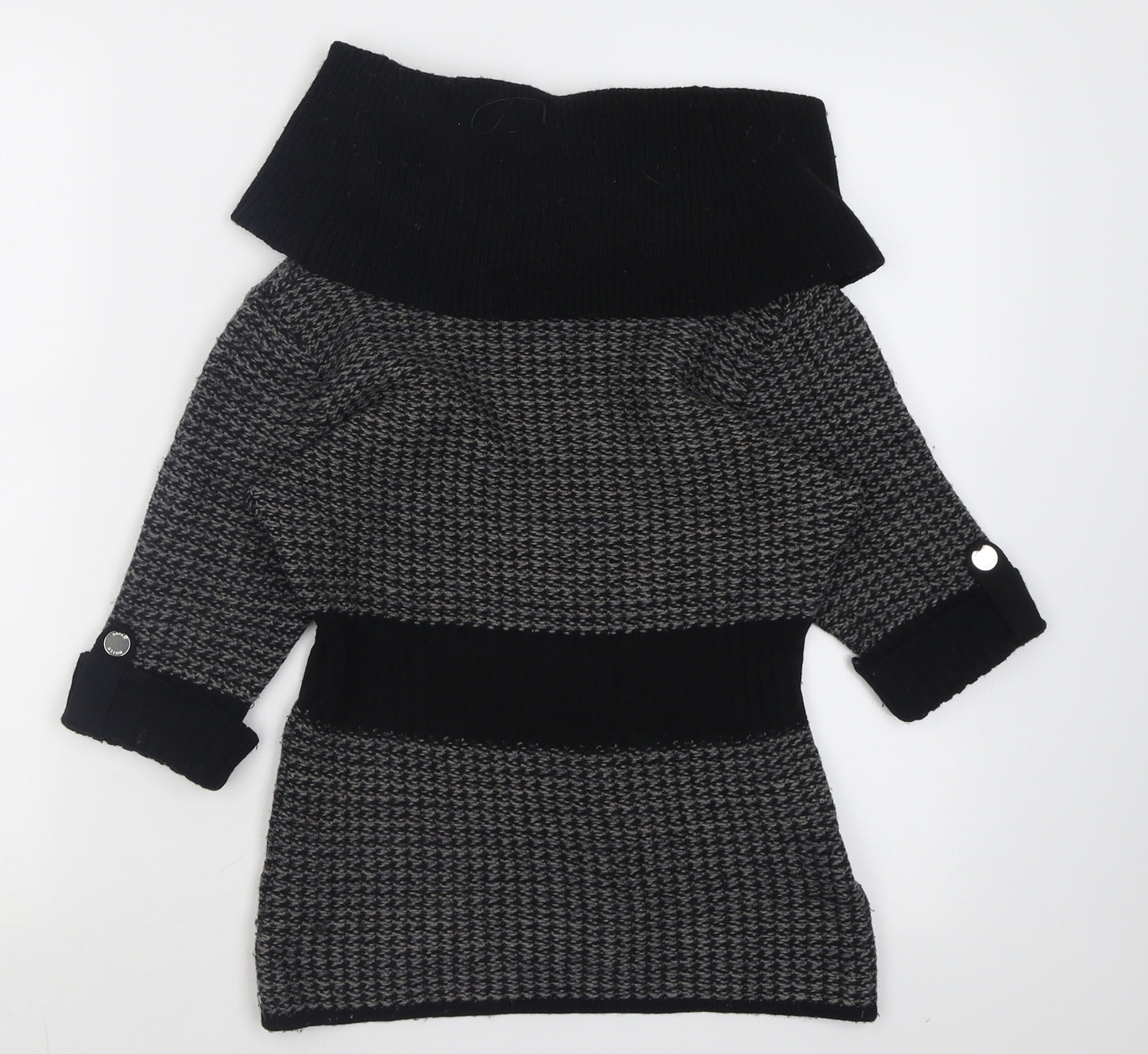 Karen Millen Womens Black Roll Neck Check Wool Pullover Jumper Size M