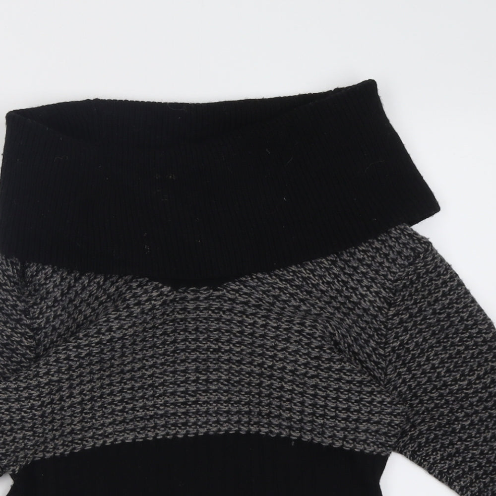 Karen Millen Womens Black Roll Neck Check Wool Pullover Jumper Size M