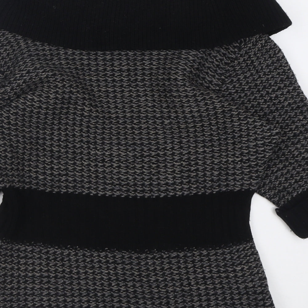 Karen Millen Womens Black Roll Neck Check Wool Pullover Jumper Size M